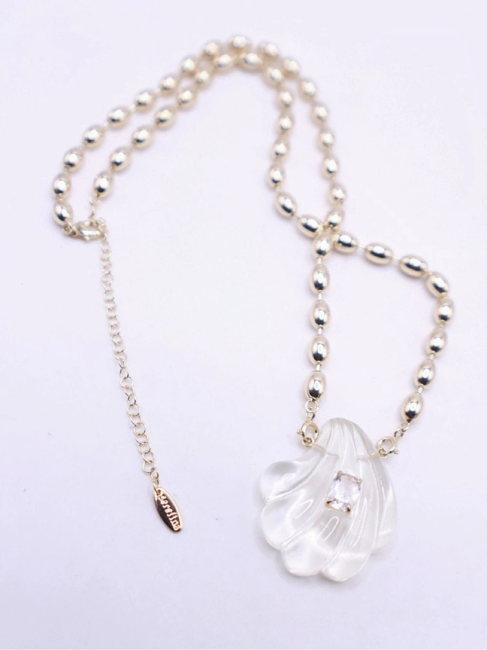 Anthropologie Serefina Beaded Pendant Necklace in White & Gold